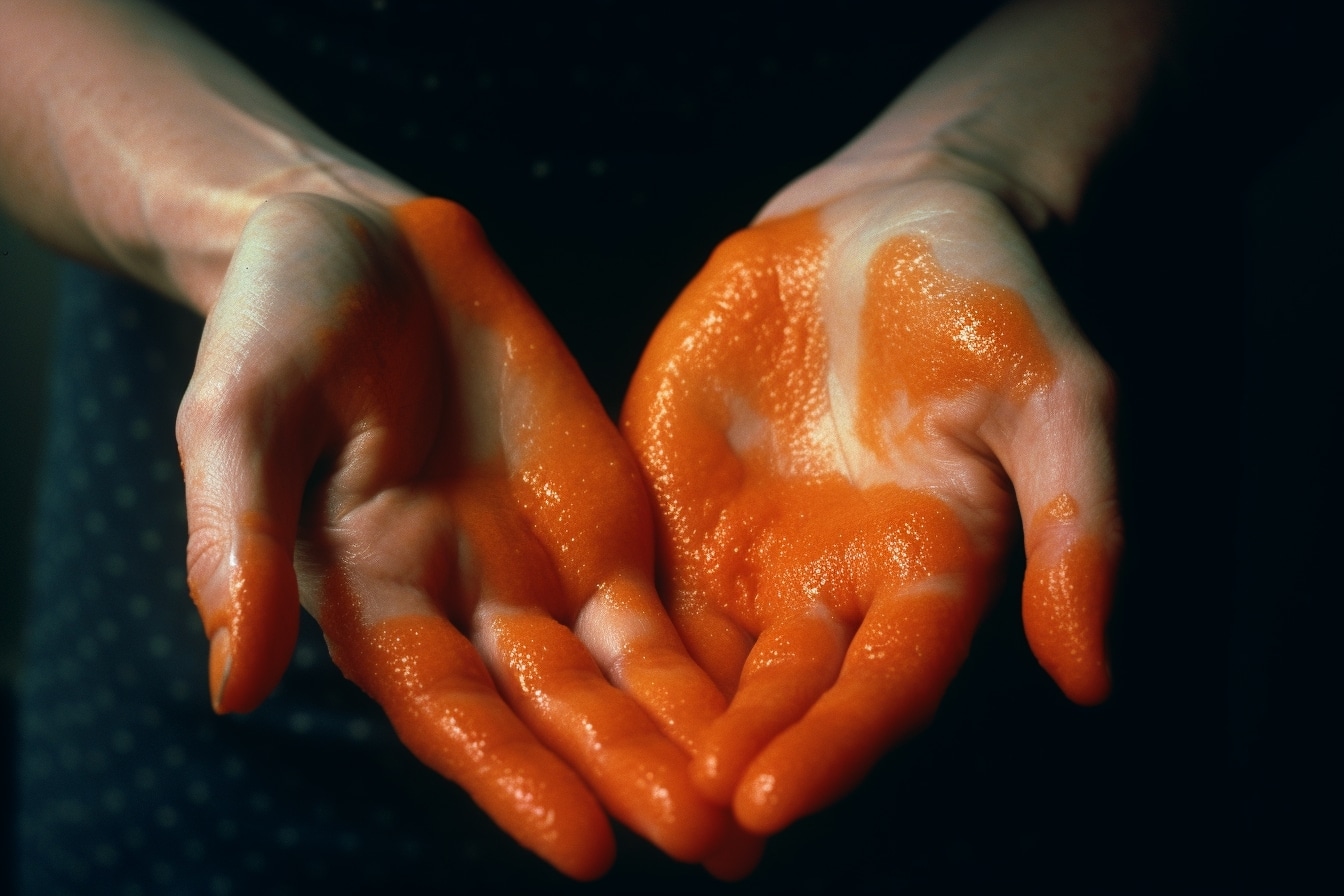 tache oranges sur les mains